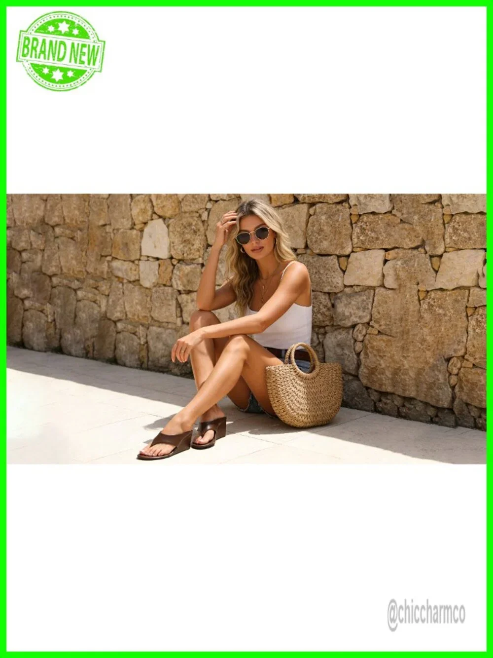 Chunky Wedge Flip Flop Sandals - Open Round Toe Slip On Thong Wedges for Summer